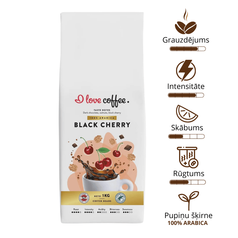 Es mīlu kafiju Kafijas pupiņas Black Cherry kafijas pupiņas, 1kg 🇱🇻