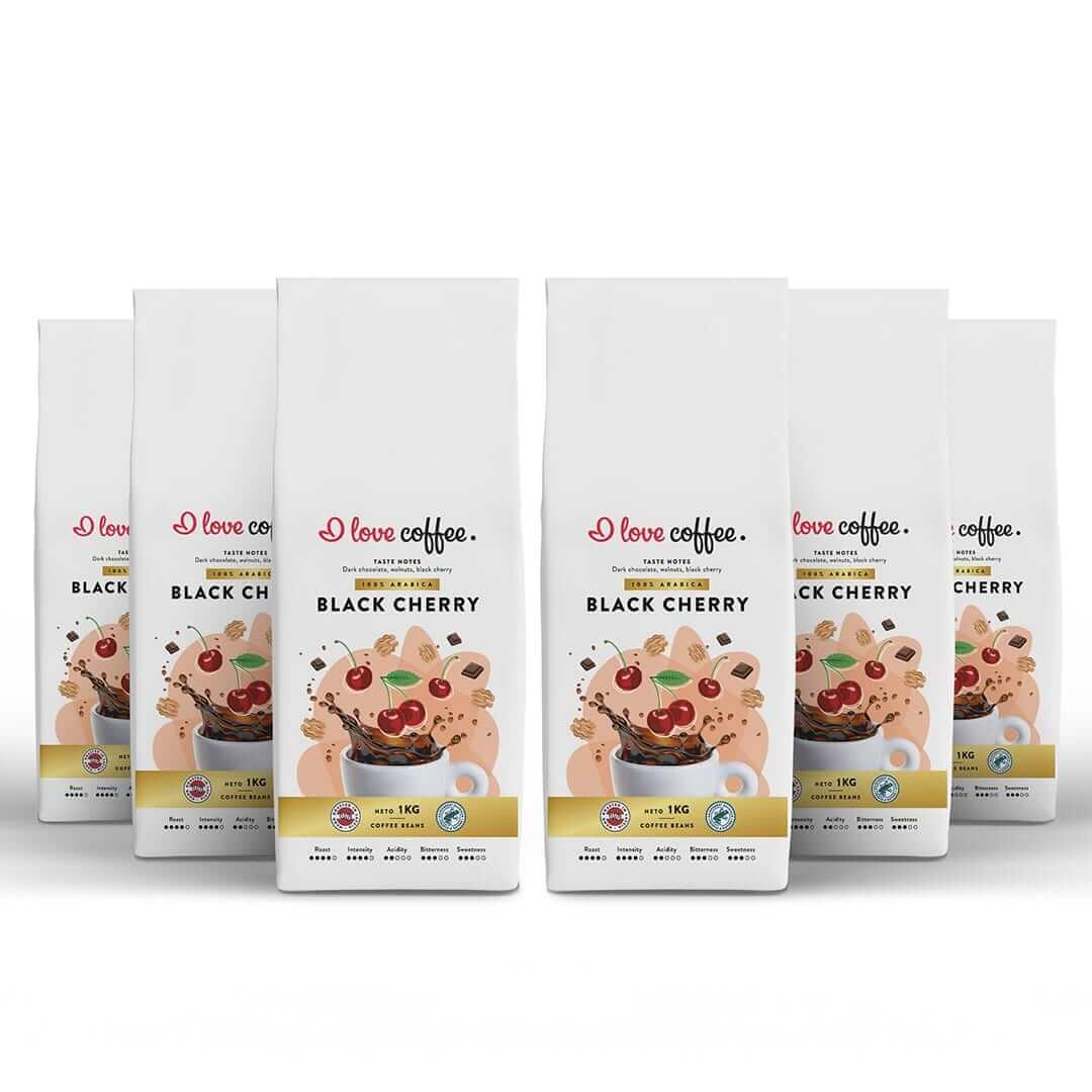 Es mīlu kafiju Kafijas pupiņas 6 kg Black Cherry kafijas pupiņas, 1kg