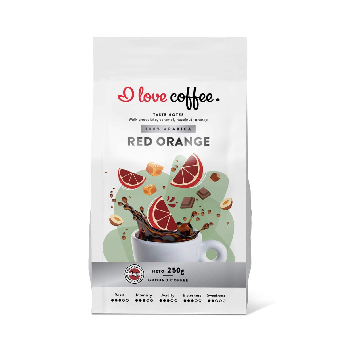 Es mīlu kafiju Kafijas pupiņas Malta kafija Red Orange kafija, 250g