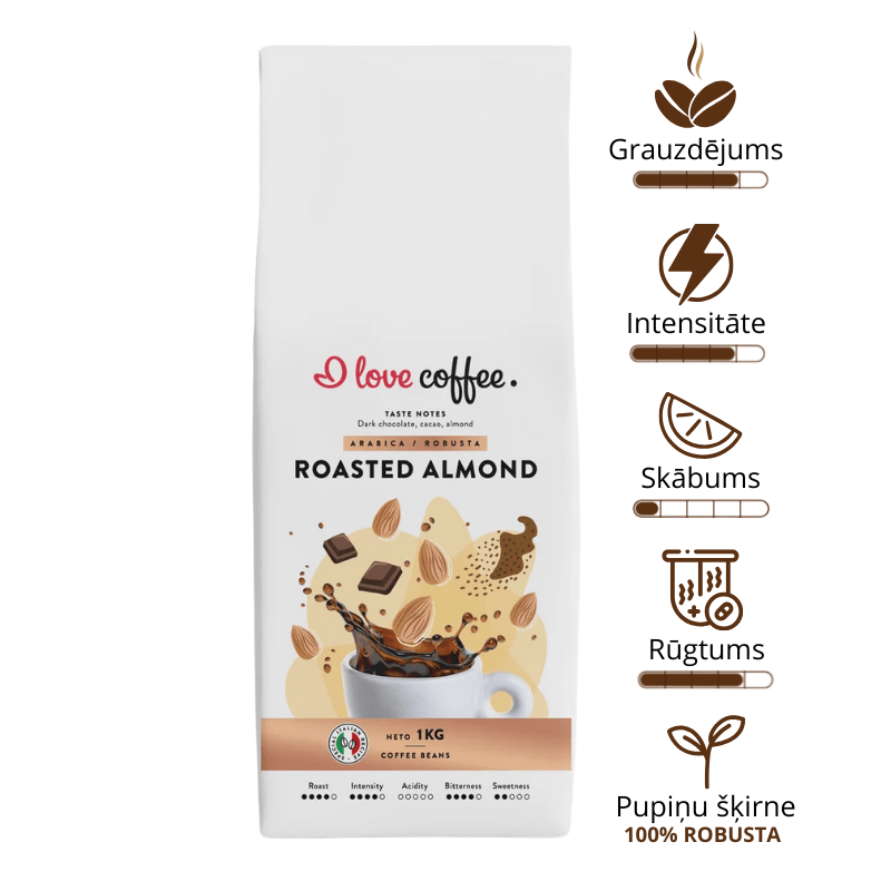 Es mīlu kafiju Kafijas pupiņas Roasted Almond kafijas pupiņas, 1 kg 🇱🇻