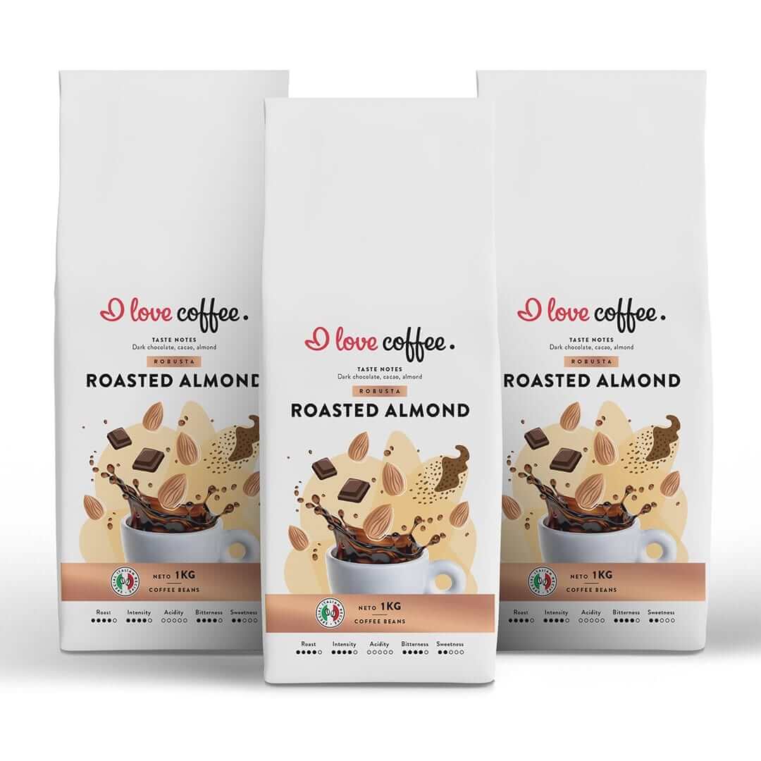 Es mīlu kafiju Kafijas pupiņas 3 kg Roasted Almond kafijas pupiņas, 1 kg