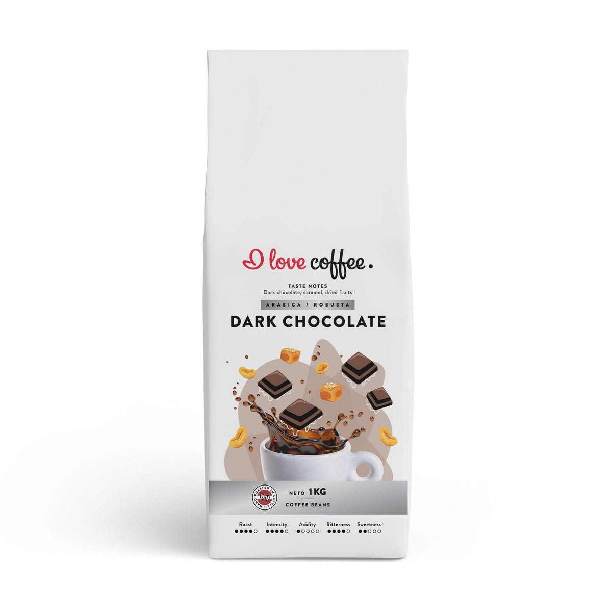 Es mīlu kafiju Kafijas pupiņas Dark Chocolate kafijas pupiņas, 1 kg